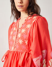 East Melba Print Long Sleeve Midi Dress, Orange (CORAL), large