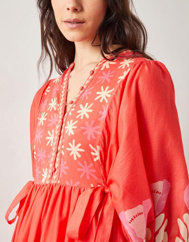 East Melba Print Long Sleeve Midi Dress, Orange (CORAL), large