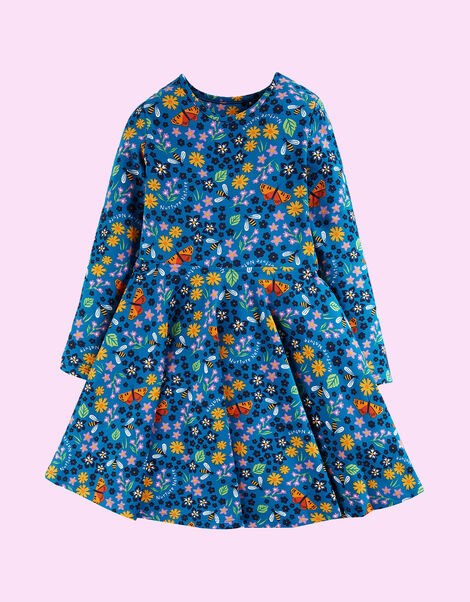 Frugi Sofia Nature Skater Dress , Blue (BLUE), large