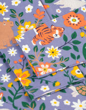 Frugi Rainforest Friends Print Skater Dress, Purple (PURPLE), large
