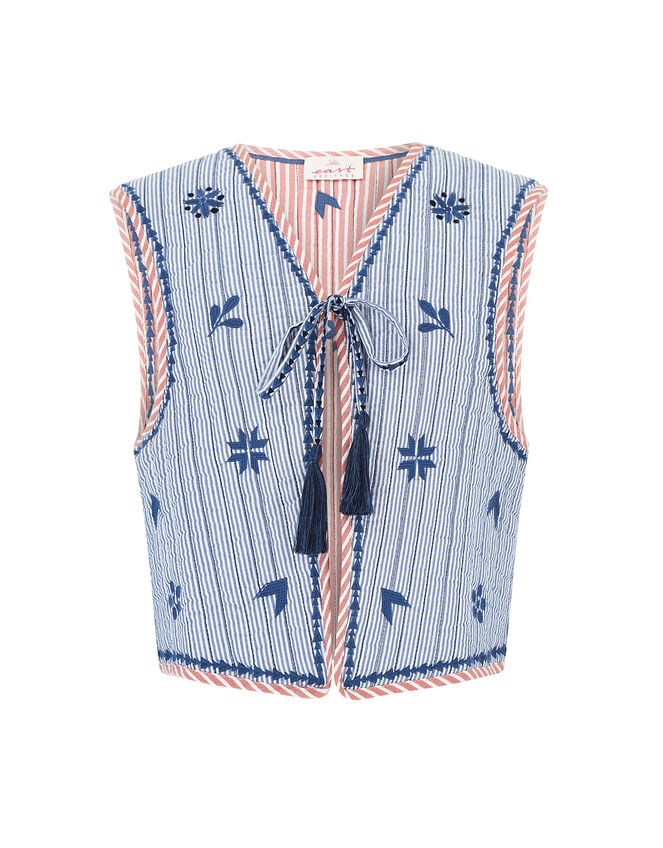 East Teleri Reversible Stripe Waistcoat, Blue (BLUE), large