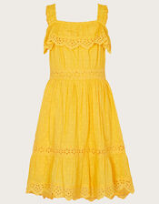 Broderie Trim Strappy Dobby Dress, Yellow (YELLOW), large
