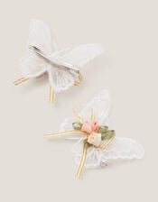 2-Pack Satin Rose Butterfly Hair Clips, , large
