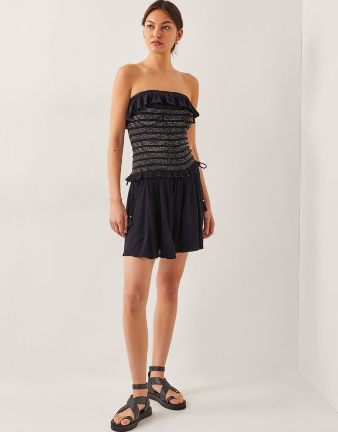 Heidi Metallic Shirred Shorts, Black (BLACK), large