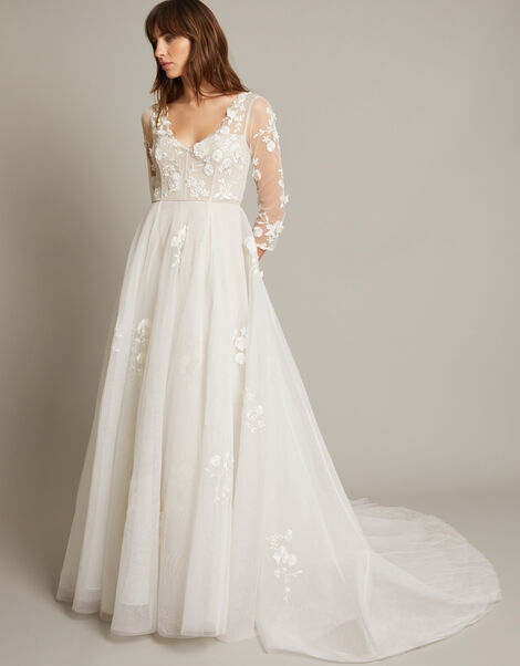 Lucy Embroidered Floral Maxi Wedding Dress, Ivory (IVORY), large