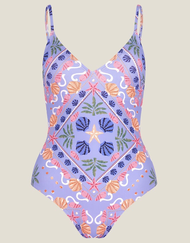 Mabel Shell Print Swimsuit, Blue (BLUE), large