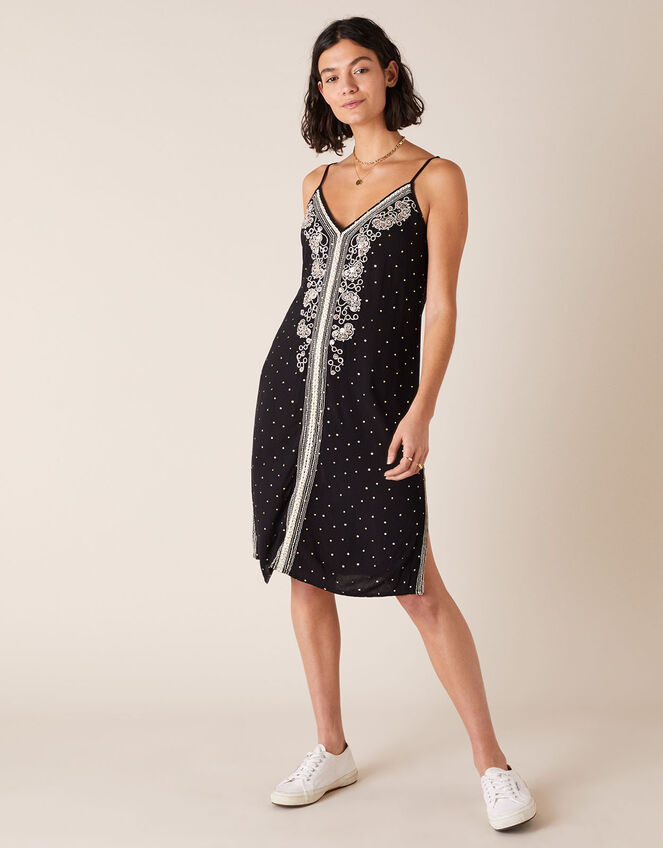 Embellished Crinkle Midi Dress in LENZING™ ECOVERO™ , Black (BLACK), large