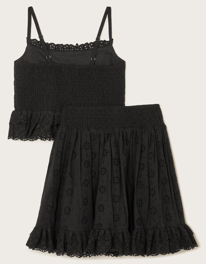 Floral Broderie Cami Top and Skirt Set, Black (BLACK), large