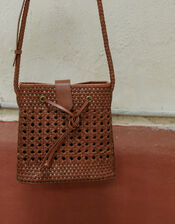 Woven Leather Cross-Body Bag, , large