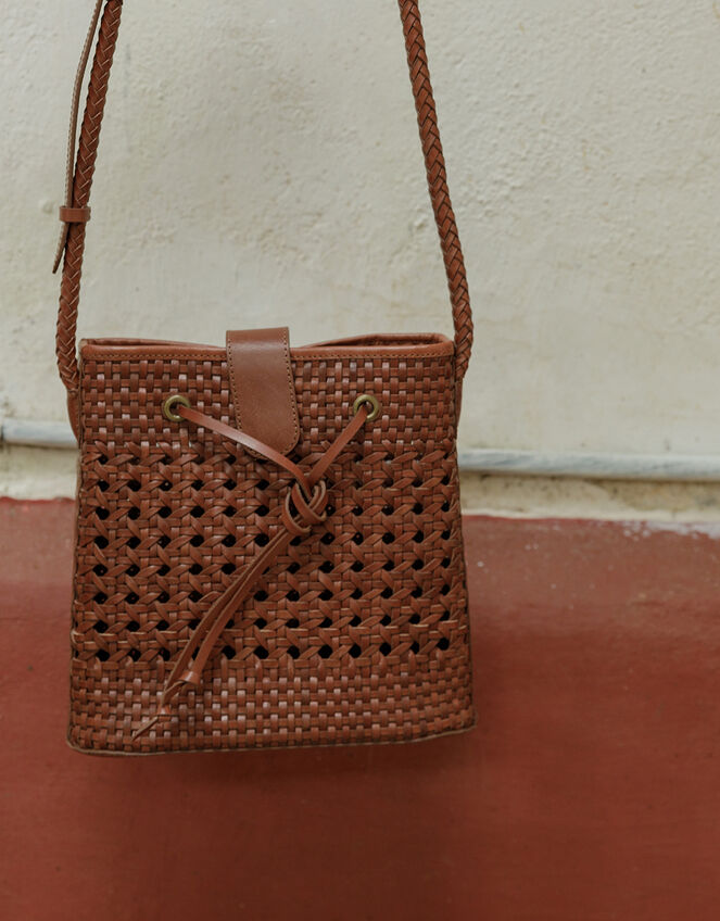 Woven Leather Cross-Body Bag, , large