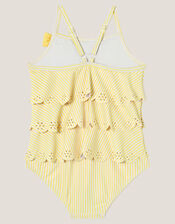 Baby Tiered Frill Stripe Swimsuit, Yellow (YELLOW), large