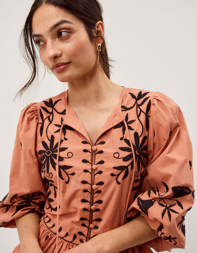 Freya Puff Sleeve Embroidered Top, Orange (PEACH), large