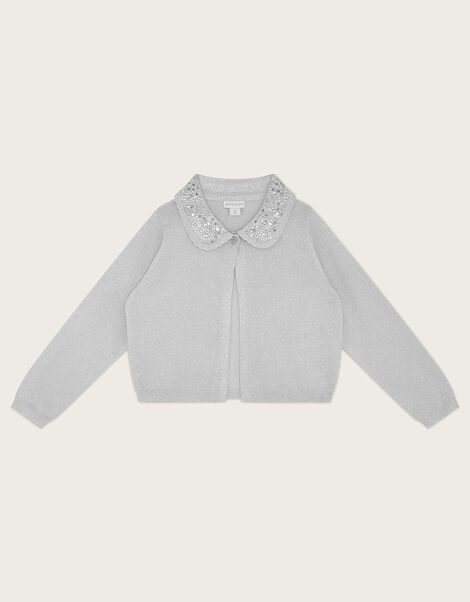 Gem Collar Cardigan, Silver (SILVER), large