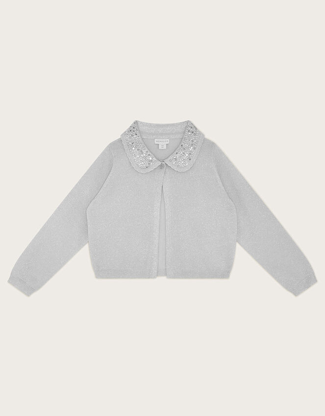 Gem Collar Cardigan, Silver (SILVER), large