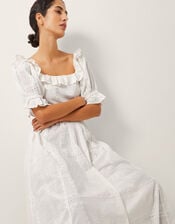 The India Edit Matilda Puff Sleeve Broderie Midi Dress, White (WHITE), large