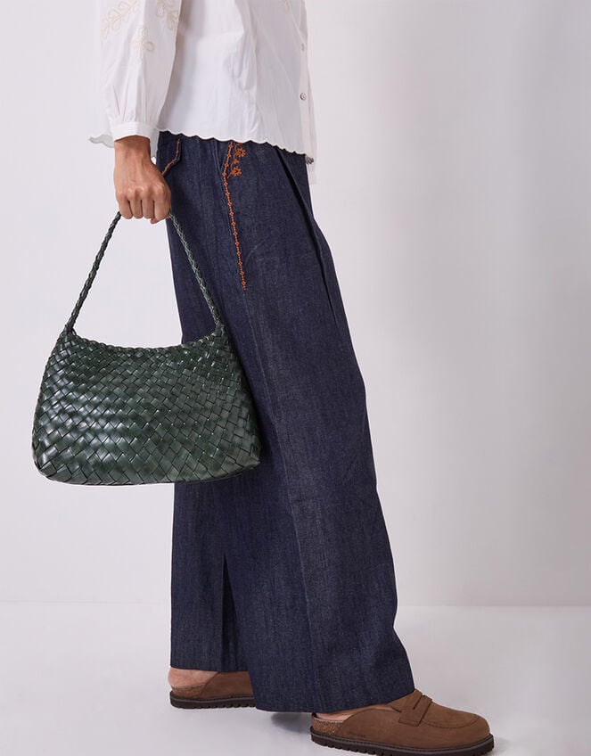 Selina Woven Leather Shoulder Bag, , large