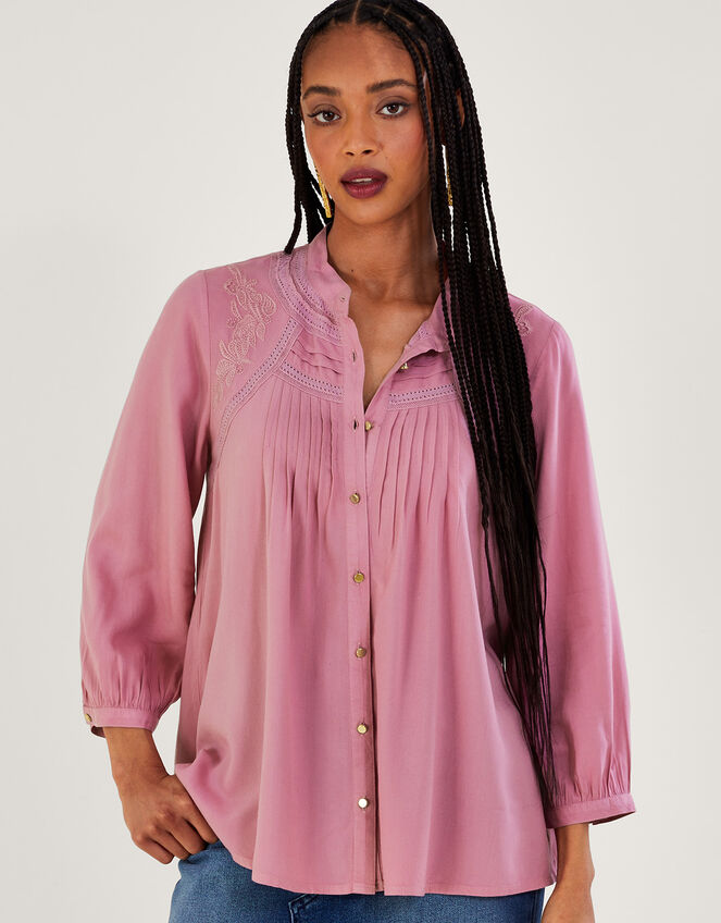 Long Sleeve Embroidered Lace Blouse, Purple (LILAC), large