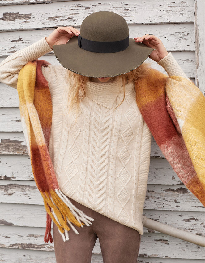 Statement Split Neck Cable Knit Jumper, Cream (CREAM), large