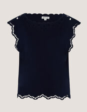 Gaia Floral Cutwork Top, Blue (NAVY), large