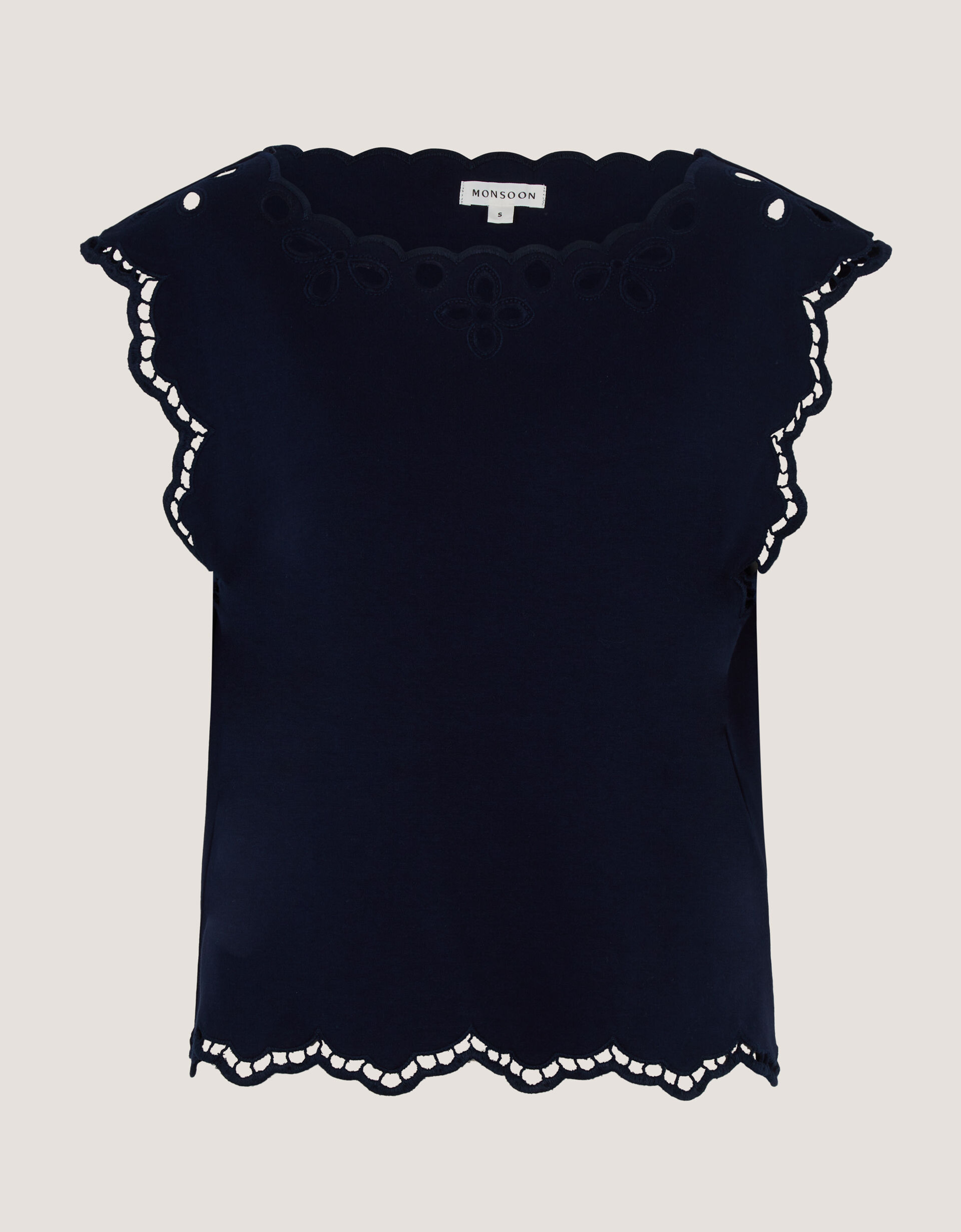 Gaia Floral Cutwork Top, Blue (NAVY), large