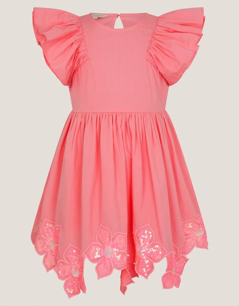 Flutter Sleeve Sequin Floral Dress, Pink (PINK), large