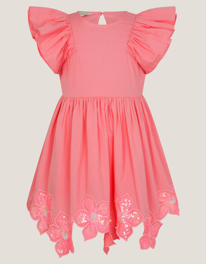 Flutter Sleeve Sequin Floral Dress, Pink (PINK), large