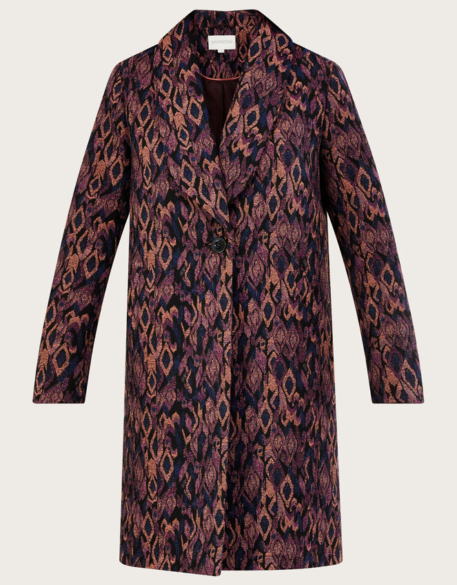 Joannie Metallic Jacquard Artisan Coat, Purple (PURPLE), large