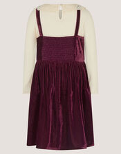 Lace Embellished Top & Velvet Dress Set, Red (BURGUNDY), large