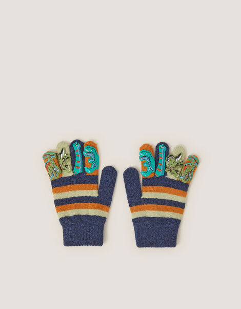 Dinosaur Stripe Gloves, Blue (NAVY), large