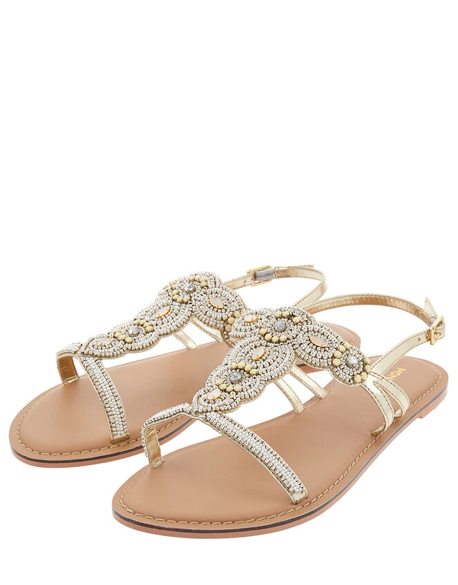 Marnie Embellished Metallic Sandals, Gold (GOLD), large