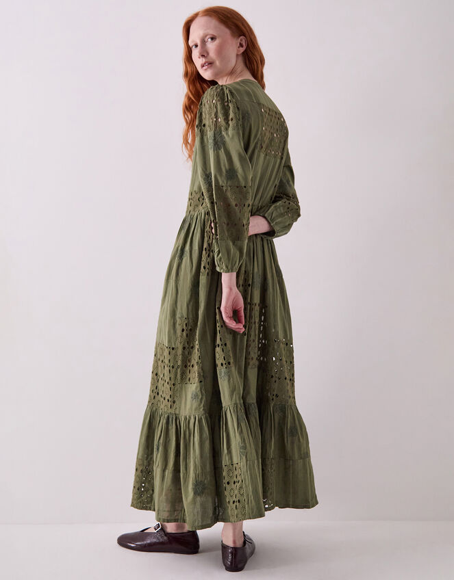 East Tasia Patchwork Broderie Maxi Dress, Green (OLIVE), large