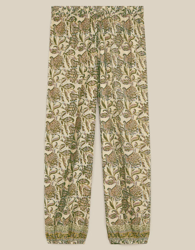 East Odette Hand-Woodblock Print Balloon Trousers, Cream (CREAM), large