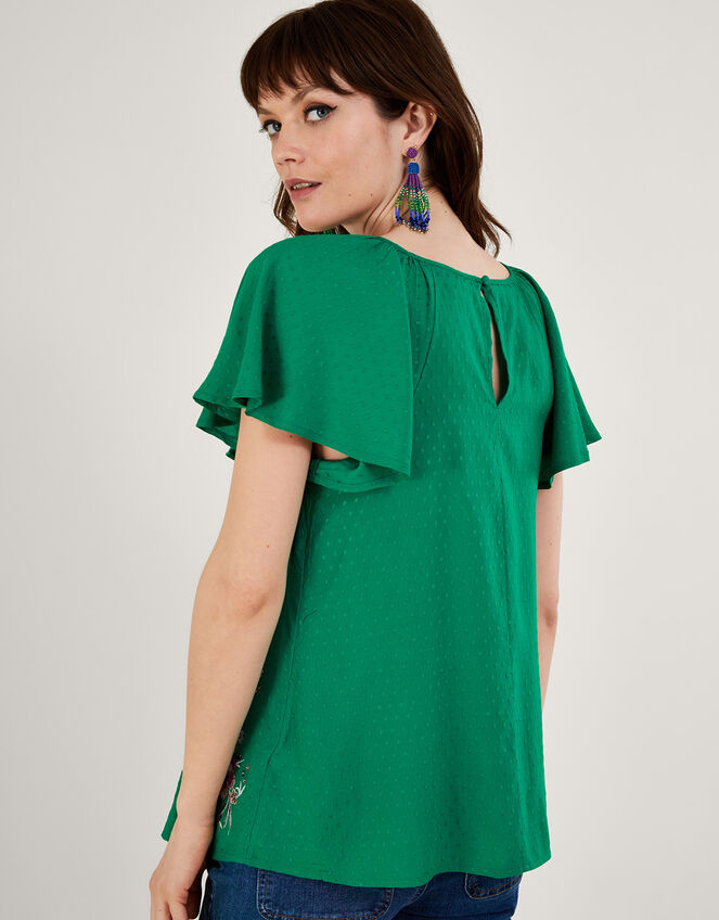 Jenny Embellished Flutter Sleeve T-Shirt, Green (GREEN), large