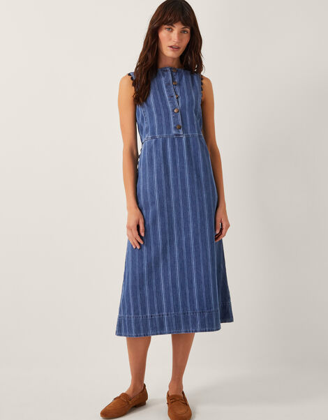 Ottilie Stripe Denim Midi Dress, Blue (DENIM BLUE), large