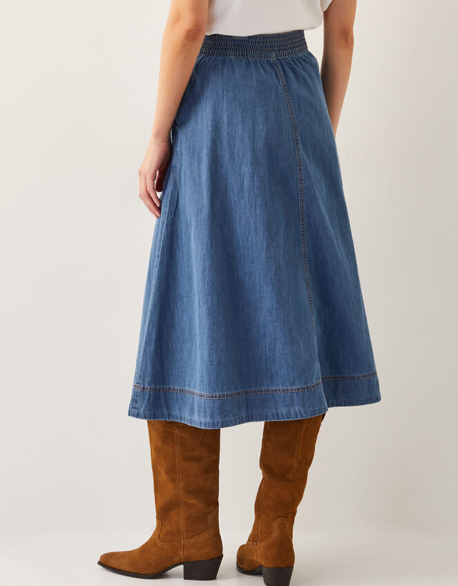 Harper Seamed Denim Midi Skirt, Blue (DENIM BLUE), large