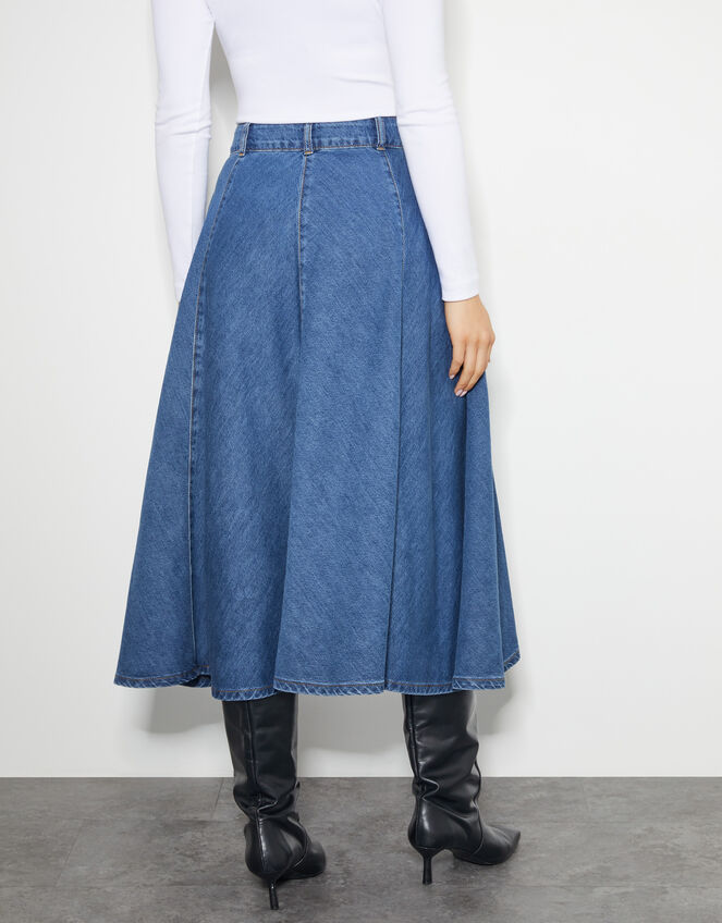 Sara Denim A-Line Midi Skirt, Blue (DENIM BLUE), large