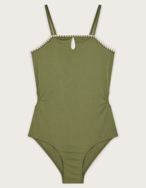 Texture Cut-Out Swimsuit, Green (KHAKI), large