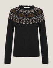 Fia Hotfix Fair Isle Sweater, Black (BLACK), large