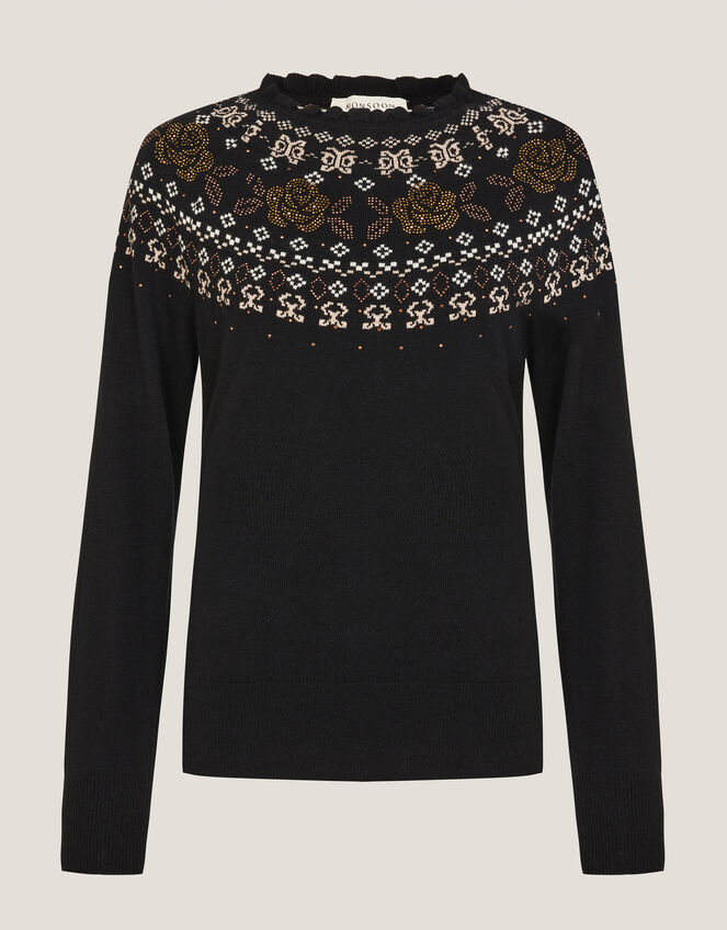 Fia Hotfix Fair Isle Sweater, Black (BLACK), large