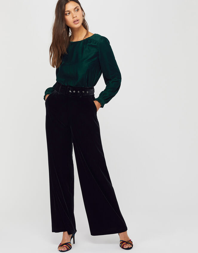 Victoria Velvet Wide Leg Trouser, Black (BLACK), large