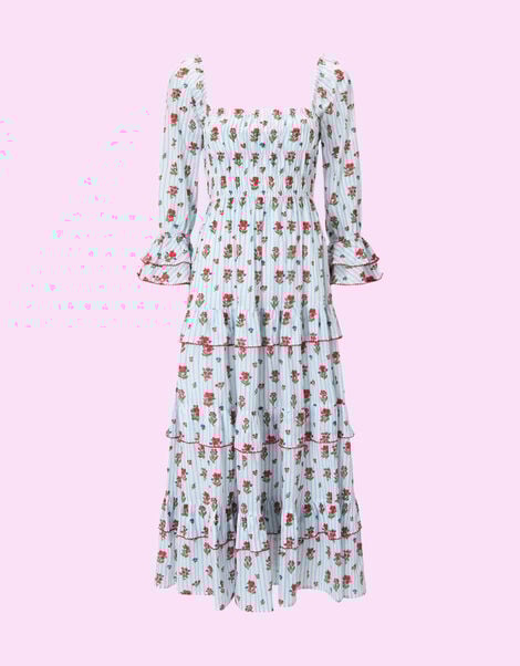 India & Mills Florence Floral Stripe Maxi Dress, Blue (BLUE), large