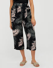 Palm Print Culottes in Recycled Fabric, Black (BLACK), large