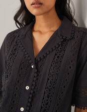 Irina Short Sleeve Lace Shirt, Black (BLACK), large
