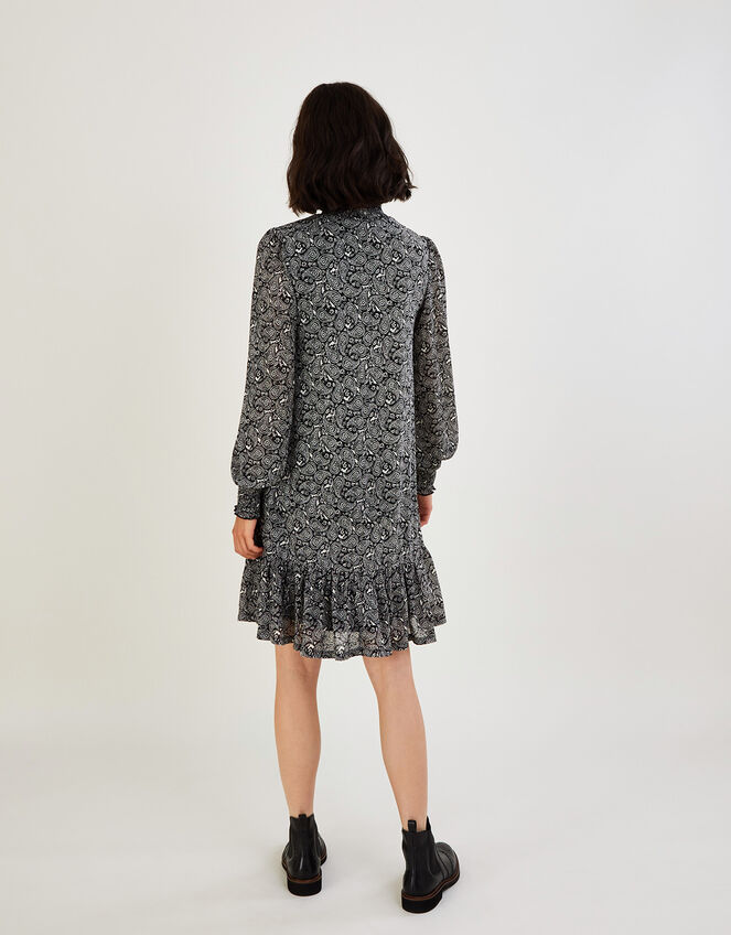 Smock High Neck Paisley Jersey Dress, Black (BLACK), large