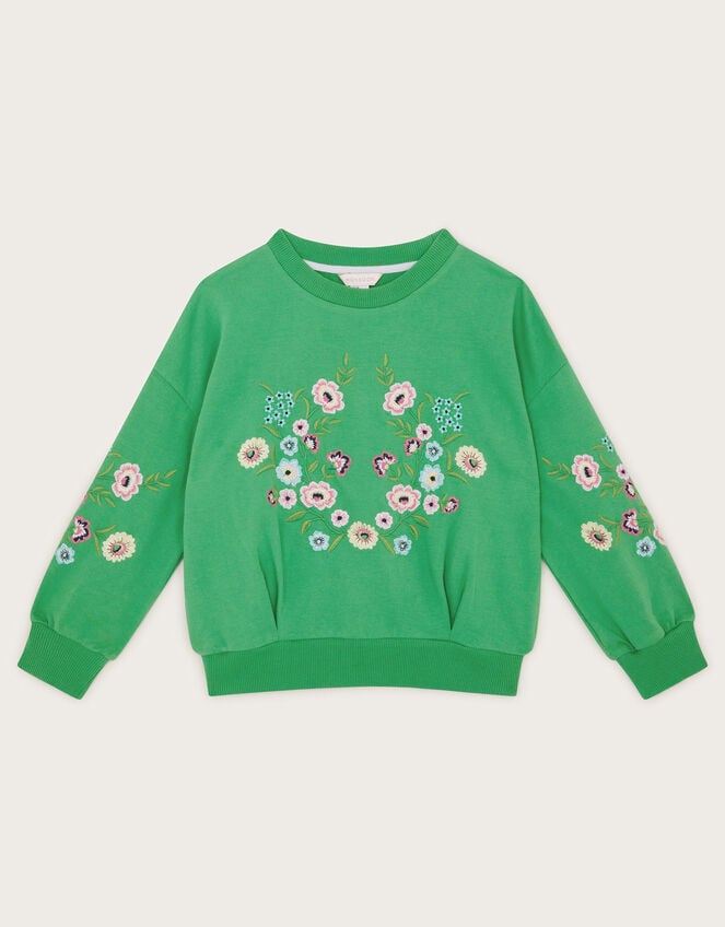 Floral Embroidered Sweatshirt, Green (GREEN), large