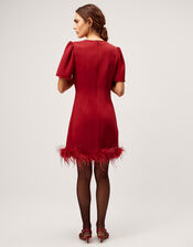 Arlette Feather Mini Dress, Red (RED), large