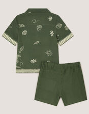 Crab Print Shirt & Shorts Set, Green (KHAKI), large