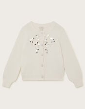 Bow Embellished Sequin Cardigan, Cream (CREAM), large