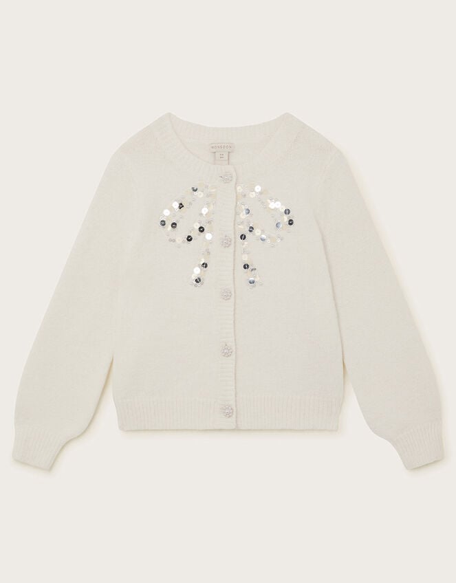 Bow Embellished Sequin Cardigan, Cream (CREAM), large