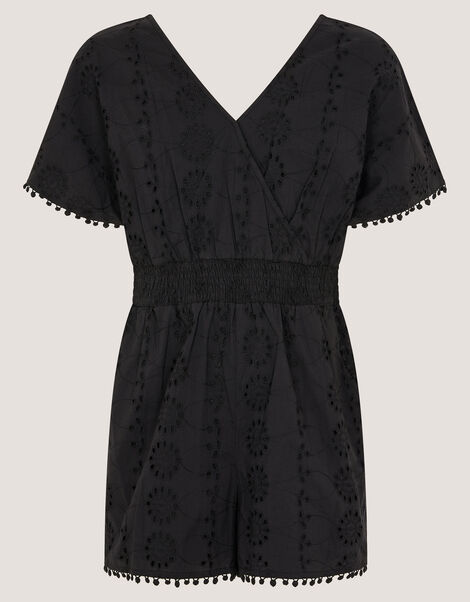 Floral Broderie Playsuit, Black (BLACK), large